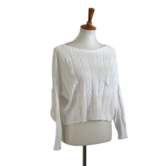 Crochet-Inspired White Cable Knit Cropped Sweater – Astrid, Sz. S, Made in Italy - Picture 4 of 4